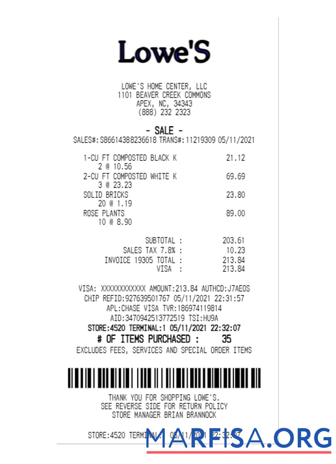 Downloadable LOWE'S HOME CENTER payment receipt download for verification